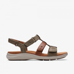 Olive Combination Clarks Kitly Step Women Sandals | 5492VRFBU