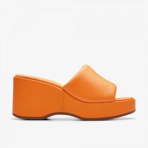 Orange Leather Clarks Manon Glide Women Sandals | 5863CFLZP