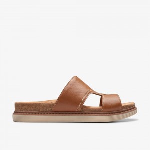 Tan Leather Clarks Arwell Walk Women Sandals | 8160VETMH