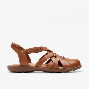 Tan Leather Clarks Elizabelle Sea Women Sandals | 7538HZIOB