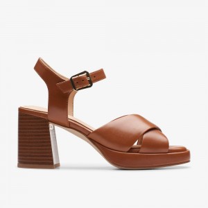 Tan Leather Clarks Ritzy 75 Rae Women Sandals | 5834WUHPA