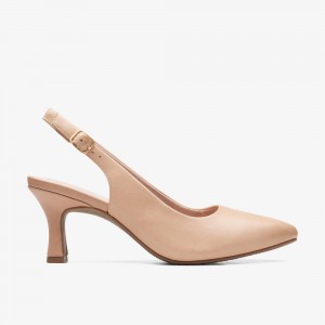 Warm Beige Leather Clarks Kataleyna Step Women Pumps | 4786GBOLP