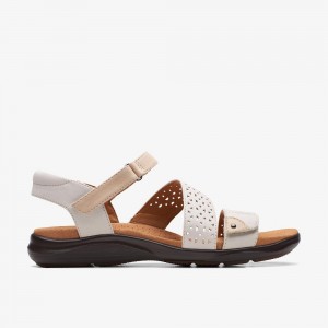 White Leather Clarks Kitly Way Women Sandals | 0563YUZJH