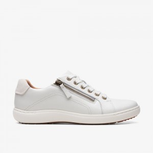 White Leather Clarks Nalle Lace Women Sneakers | 9173TQMKJ