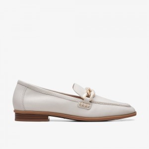 White Leather Clarks Sarafyna Iris Women Loafers | 8410MEIRG