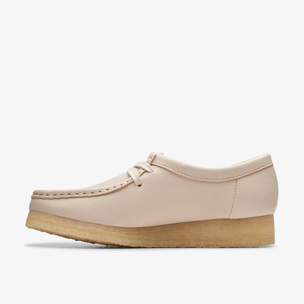 Beige Leather Clarks Wallabee Women Loafers | 3980IOZMW