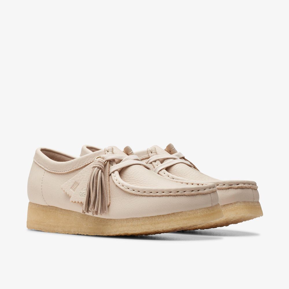 Beige Leather Clarks Wallabee Women Loafers | 3980IOZMW