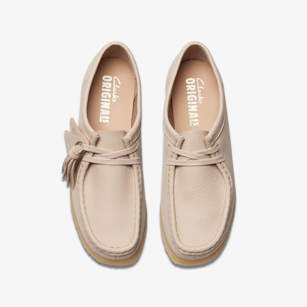 Beige Leather Clarks Wallabee Women Loafers | 3980IOZMW