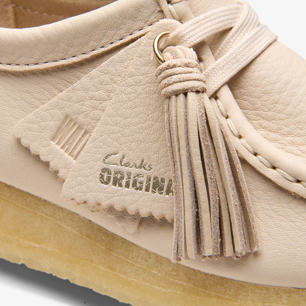 Beige Leather Clarks Wallabee Women Loafers | 3980IOZMW