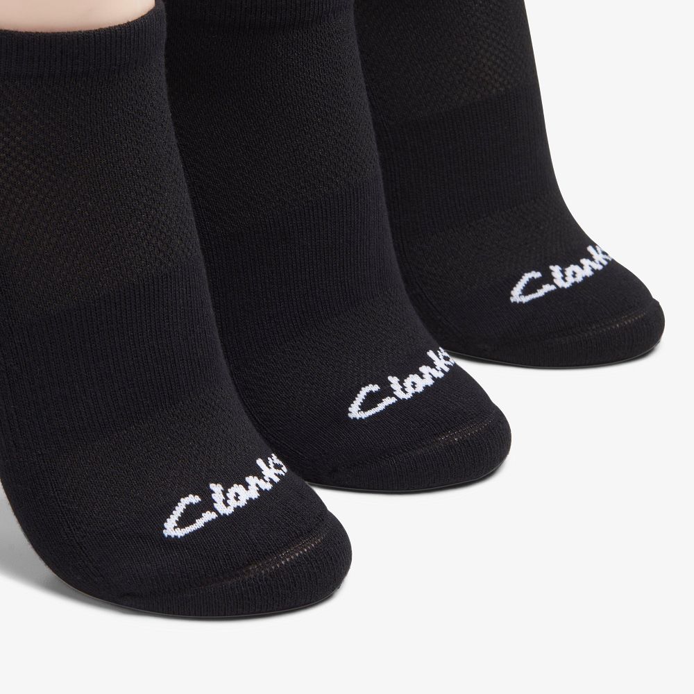 Black Clarks 3 Pack Solid Athletic Women Socks | 9542FDERV