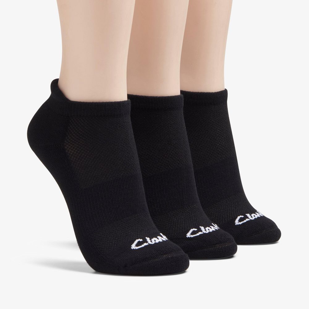 Black Clarks 3 Pack Solid Athletic Women Socks | 9542FDERV