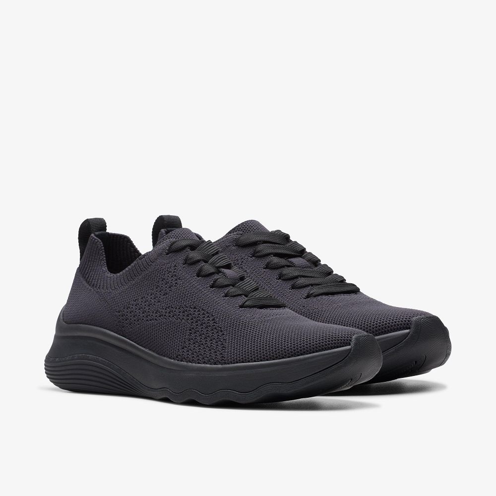 Black Clarks Circuit Tie Women Sneakers | 2461UBCPR