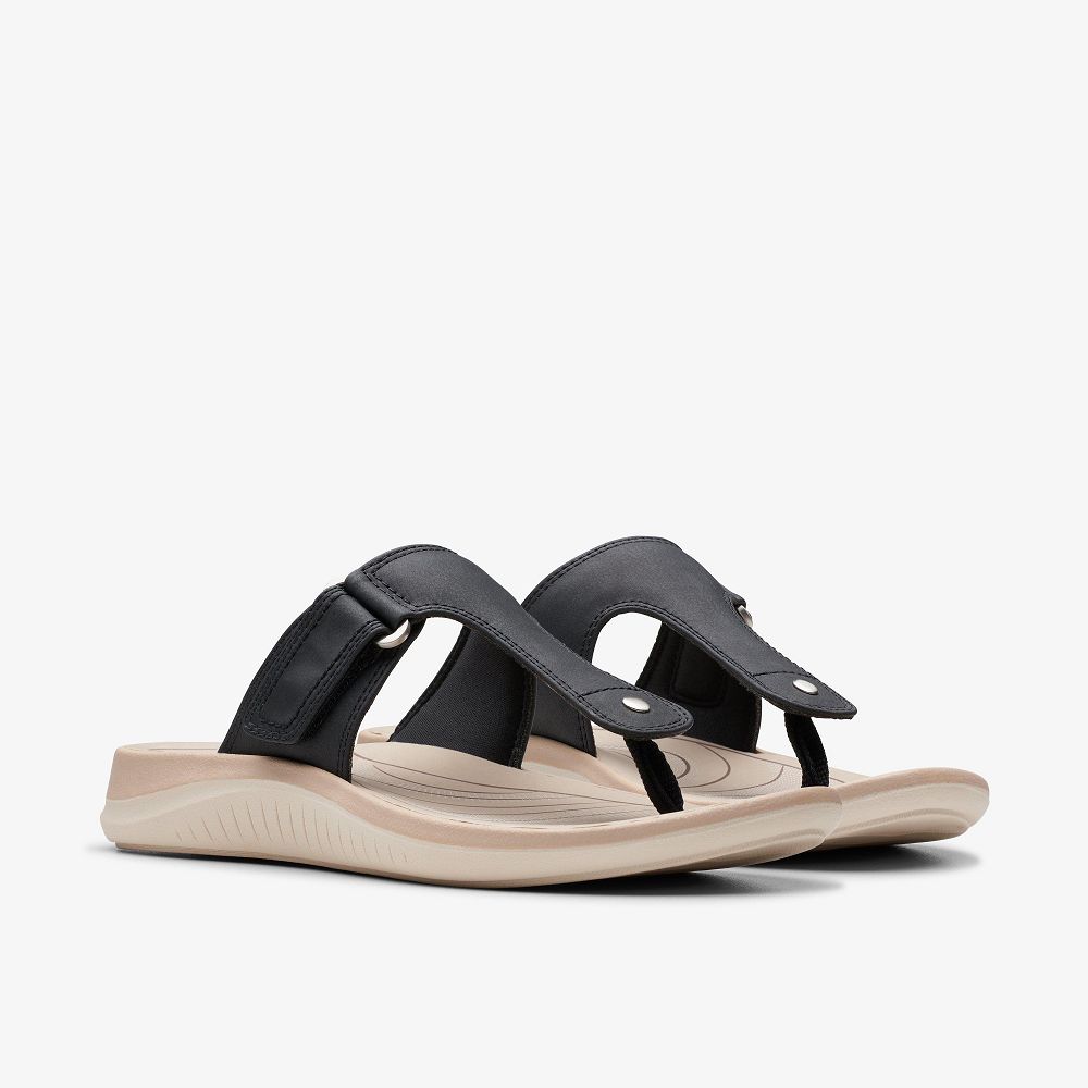 Black Clarks Glide Walk Women Sandals | 8256TIMWY