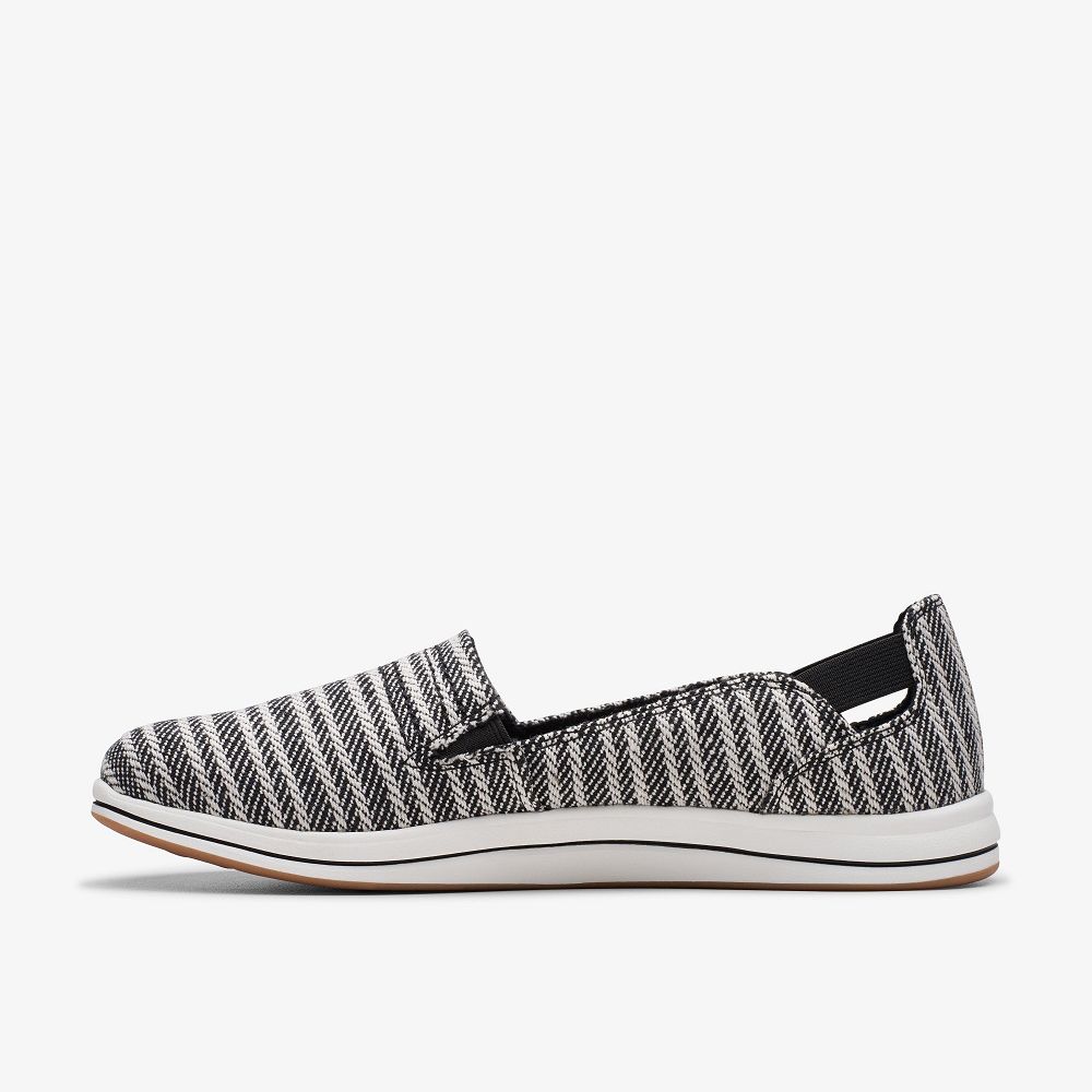 Black Fabric Clarks Breeze Step II Women Slip-Ons | 4286EXJKS