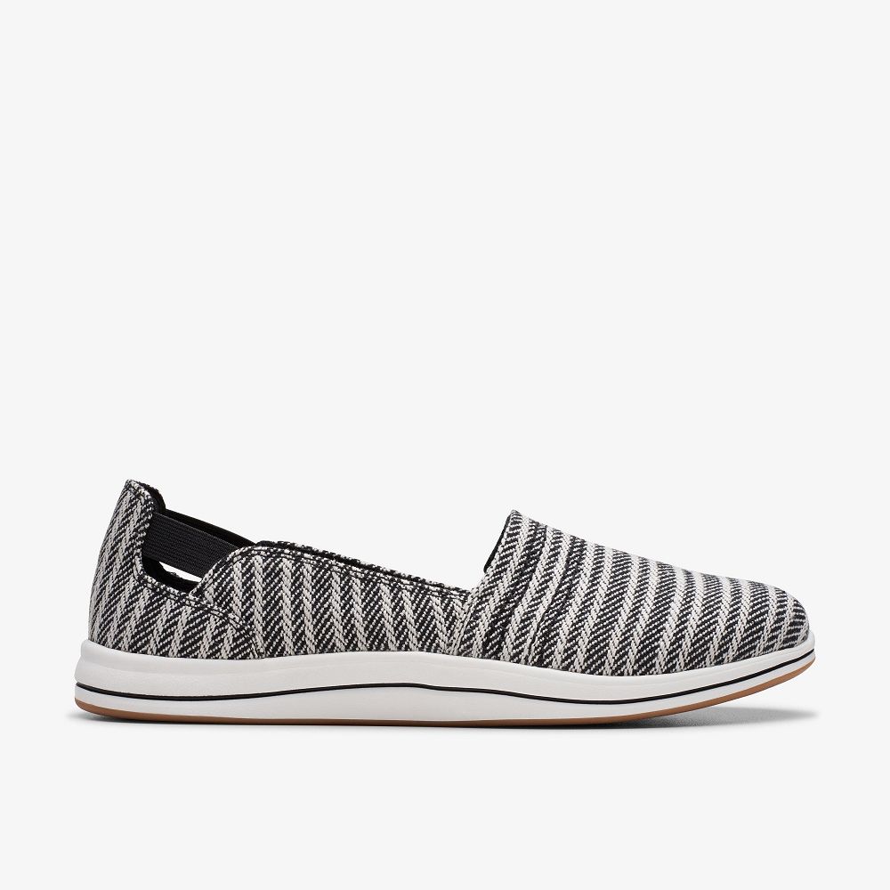 Black Fabric Clarks Breeze Step II Women Slip-Ons | 4286EXJKS