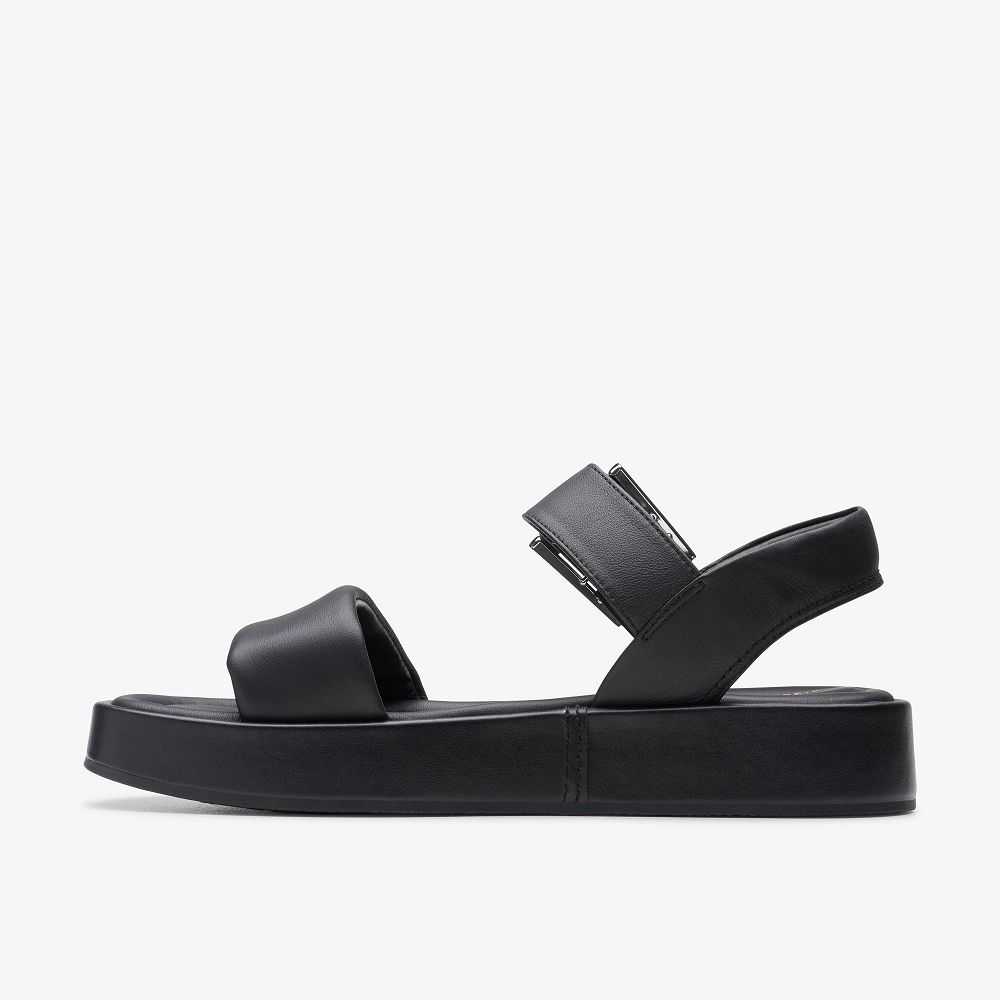 Black Leather Clarks ALDA STRAP Women Sandals | 2480HAMEZ