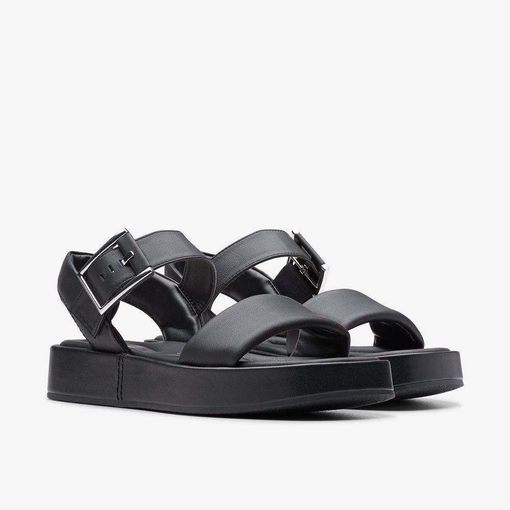 Black Leather Clarks ALDA STRAP Women Sandals | 2480HAMEZ