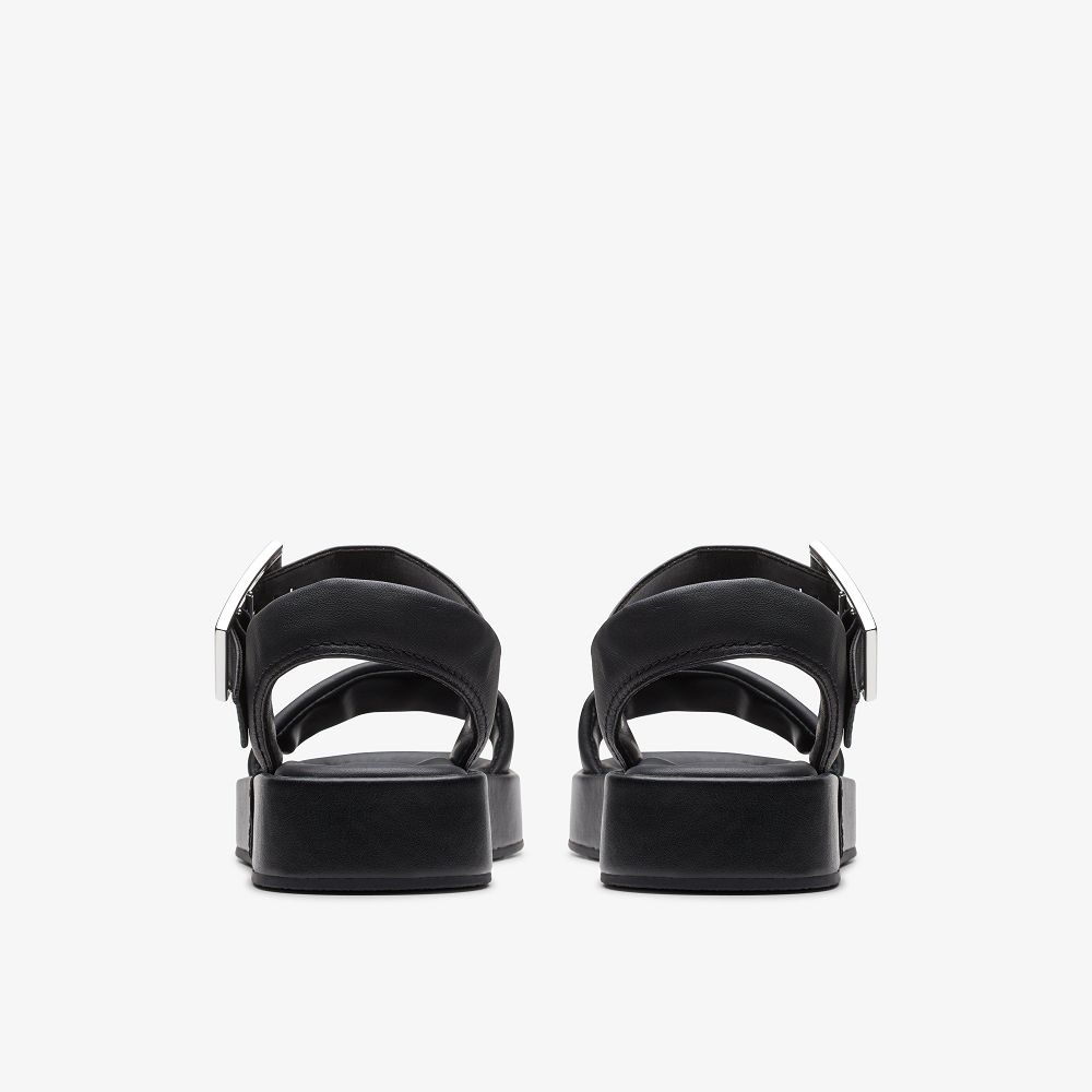 Black Leather Clarks ALDA STRAP Women Sandals | 2480HAMEZ