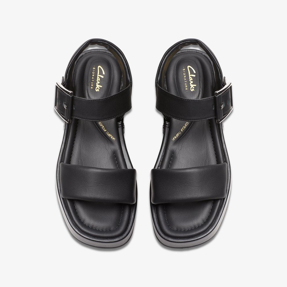 Black Leather Clarks ALDA STRAP Women Sandals | 2480HAMEZ