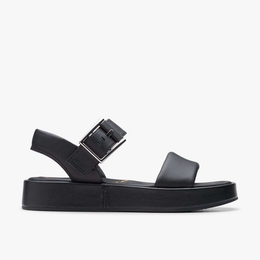 Black Leather Clarks ALDA STRAP Women Sandals | 2480HAMEZ