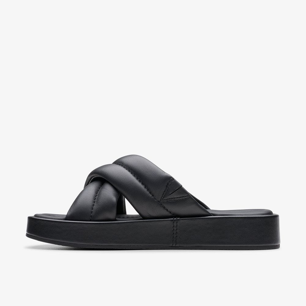 Black Leather Clarks Alda Glide Women Sandals | 4187GEZUP