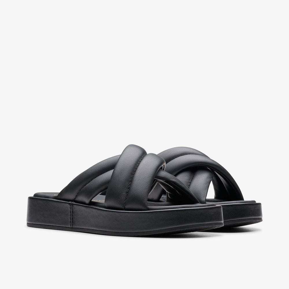 Black Leather Clarks Alda Glide Women Sandals | 4187GEZUP