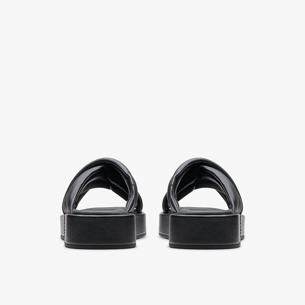 Black Leather Clarks Alda Glide Women Sandals | 4187GEZUP