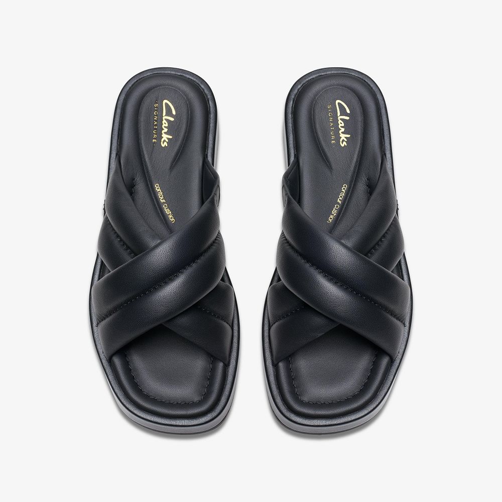 Black Leather Clarks Alda Glide Women Sandals | 4187GEZUP