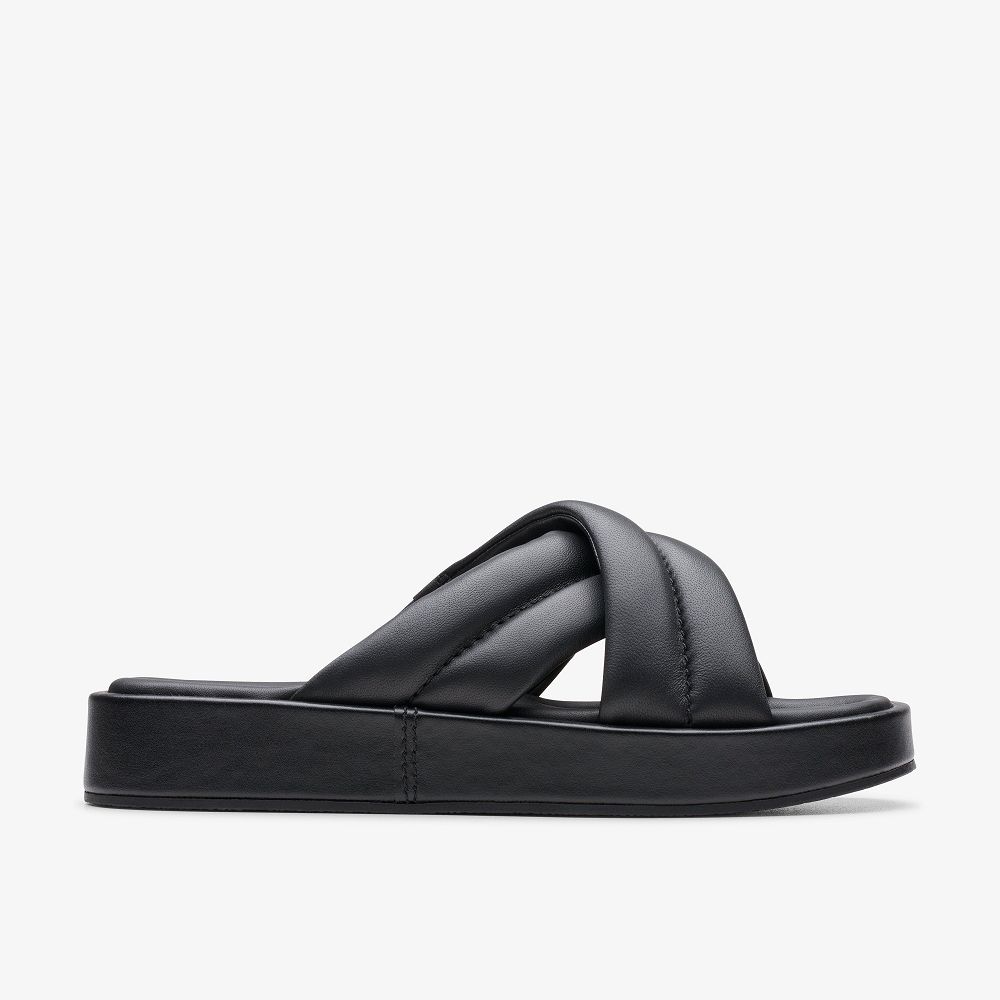 Black Leather Clarks Alda Glide Women Sandals | 4187GEZUP