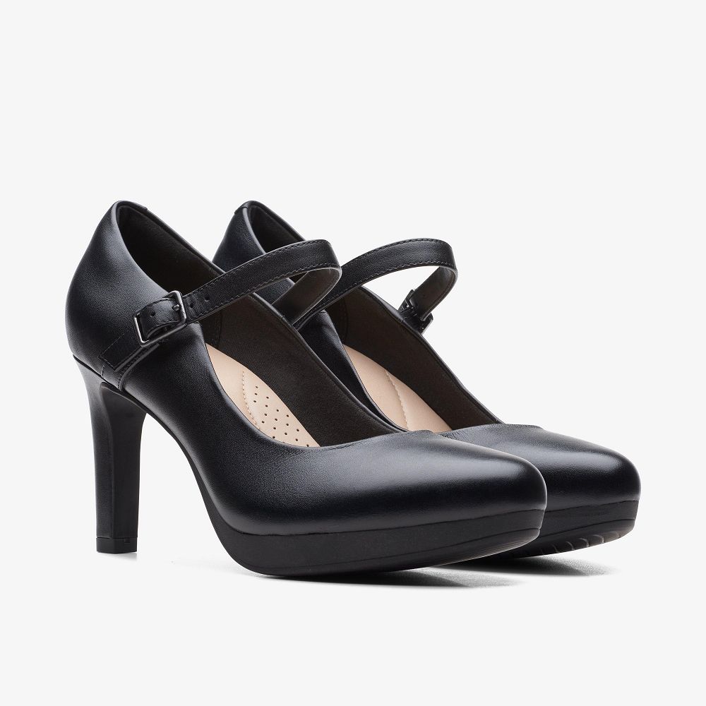 Black Leather Clarks Ambyr Shine Women Pumps | 9758JPZDM