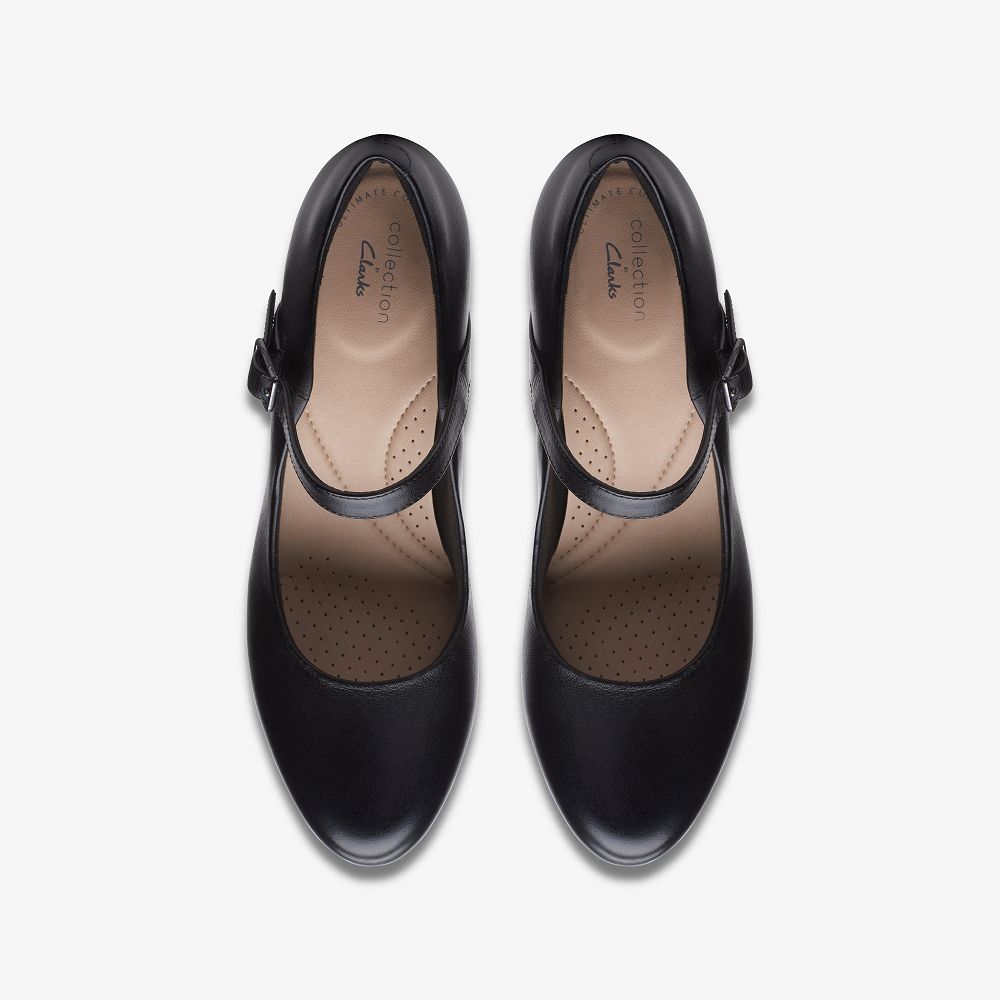 Black Leather Clarks Ambyr Shine Women Pumps | 9758JPZDM