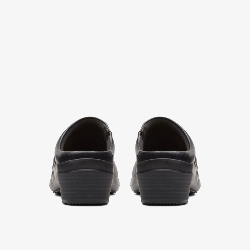 Black Leather Clarks Angie Mist Women Mules | 4526CEWSD