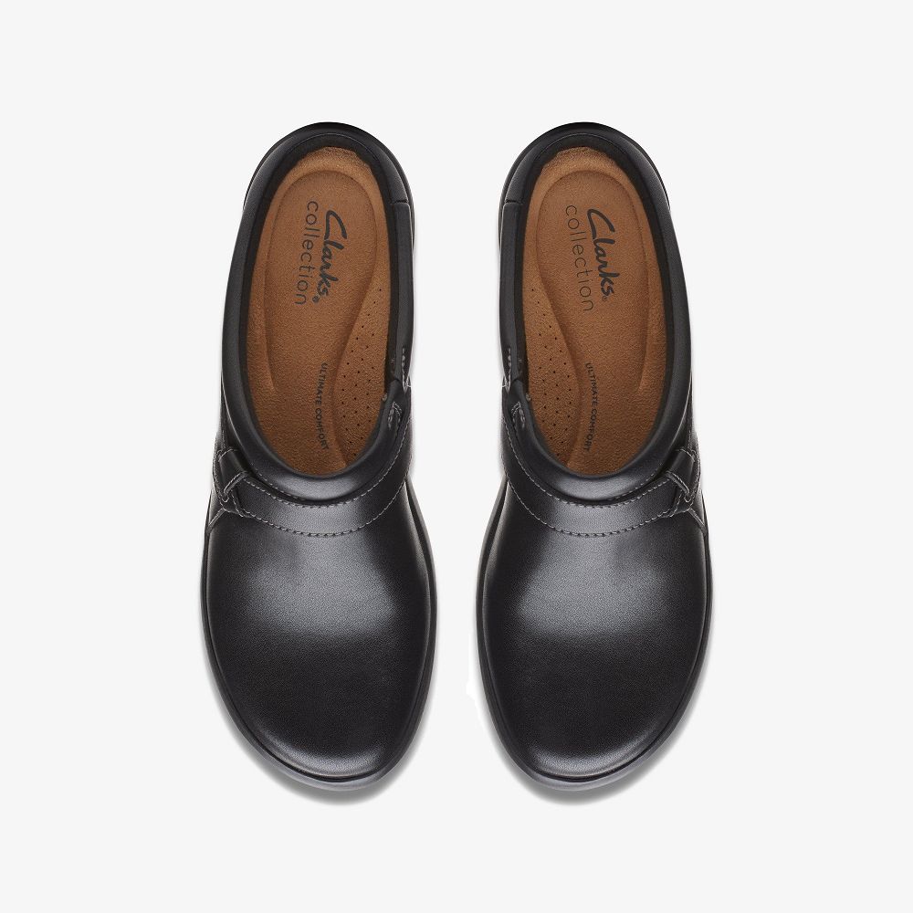 Black Leather Clarks Angie Mist Women Mules | 4526CEWSD