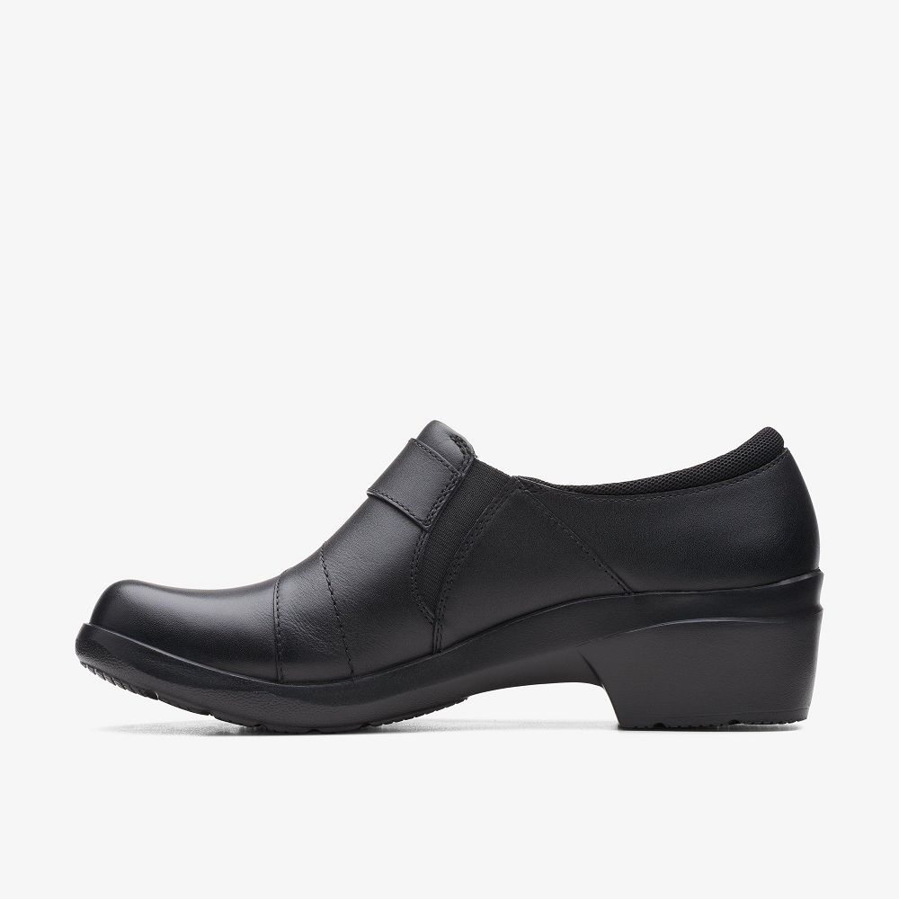 Black Leather Clarks Angie Pearl Women Slip-Ons | 8549ICARG