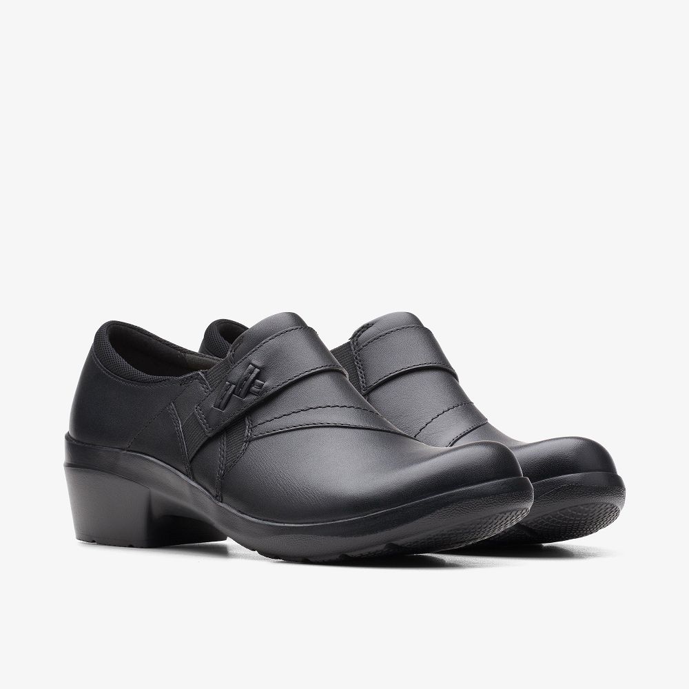 Black Leather Clarks Angie Pearl Women Slip-Ons | 8549ICARG