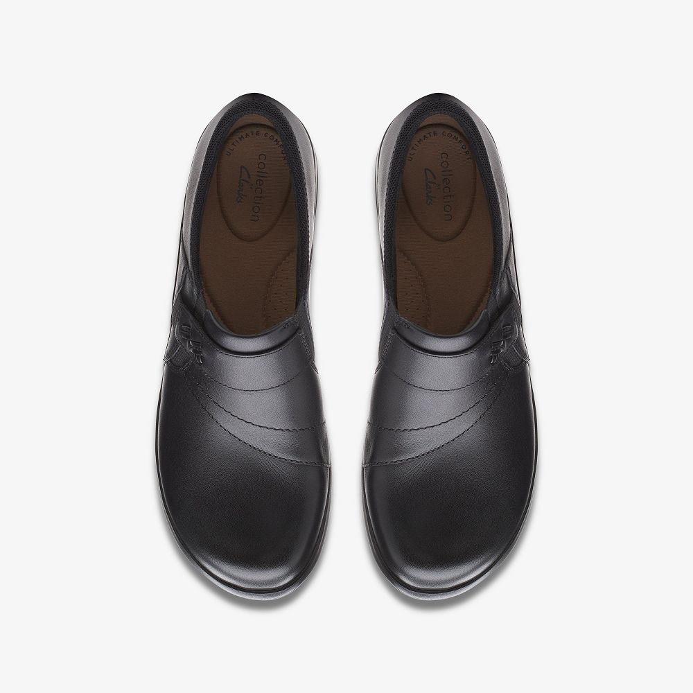 Black Leather Clarks Angie Pearl Women Slip-Ons | 8549ICARG