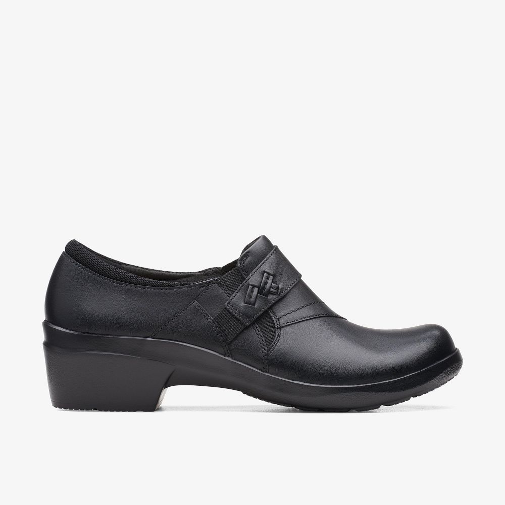 Black Leather Clarks Angie Pearl Women Slip-Ons | 8549ICARG