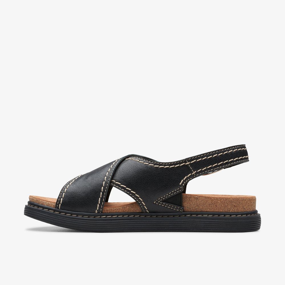 Black Leather Clarks Arwell Sling Women Sandals | 4019PFBLA