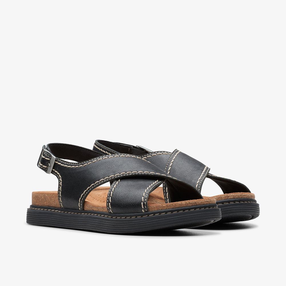 Black Leather Clarks Arwell Sling Women Sandals | 4019PFBLA