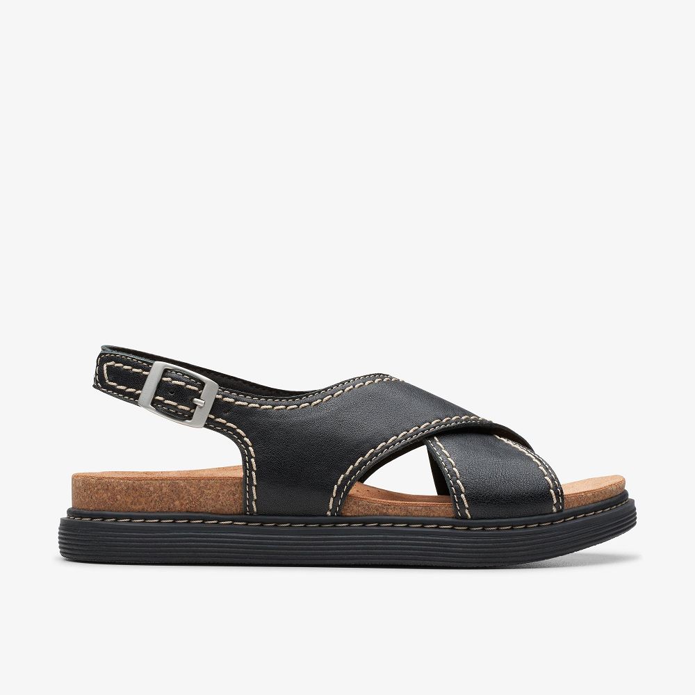 Black Leather Clarks Arwell Sling Women Sandals | 4019PFBLA