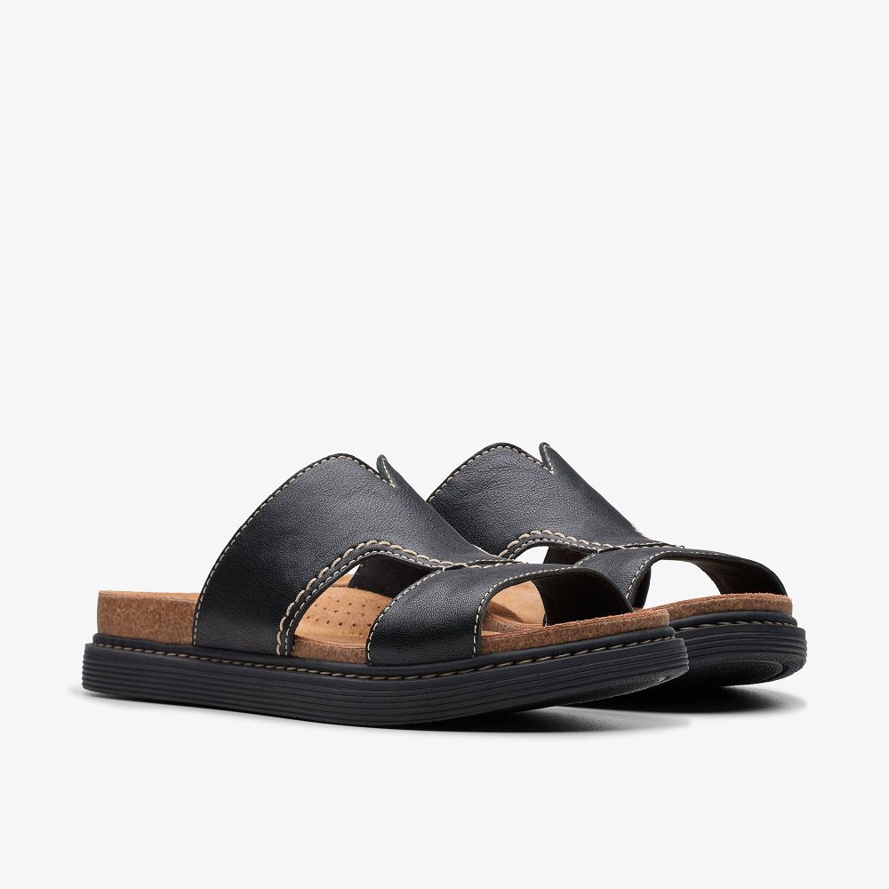 Black Leather Clarks Arwell Walk Women Sandals | 7908KUDYM