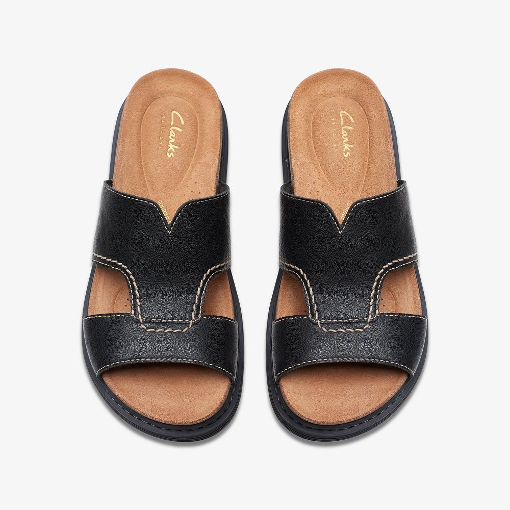 Black Leather Clarks Arwell Walk Women Sandals | 7908KUDYM