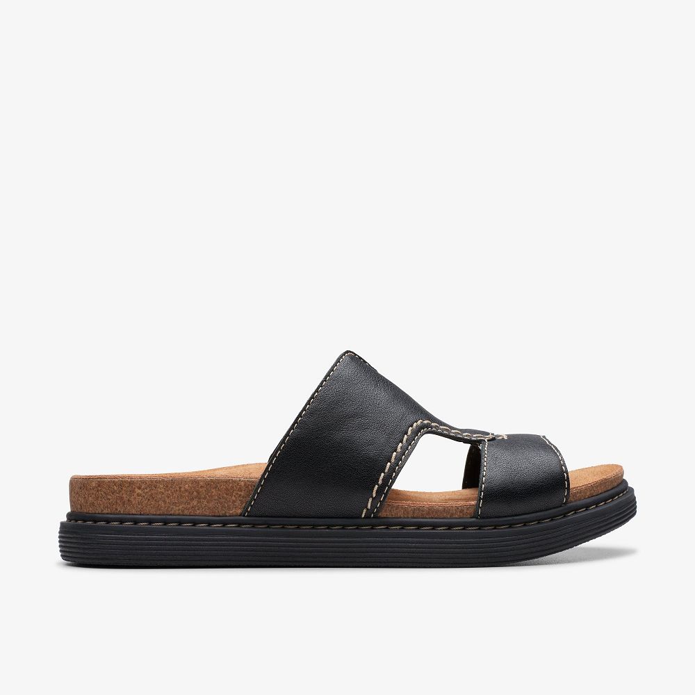 Black Leather Clarks Arwell Walk Women Sandals | 7908KUDYM