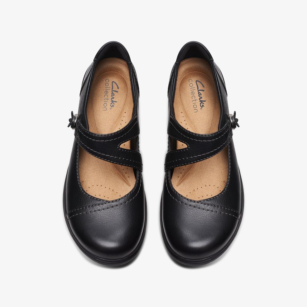 Black Leather Clarks Carleigh Jane Women Mary Janes | 3982PVBCD