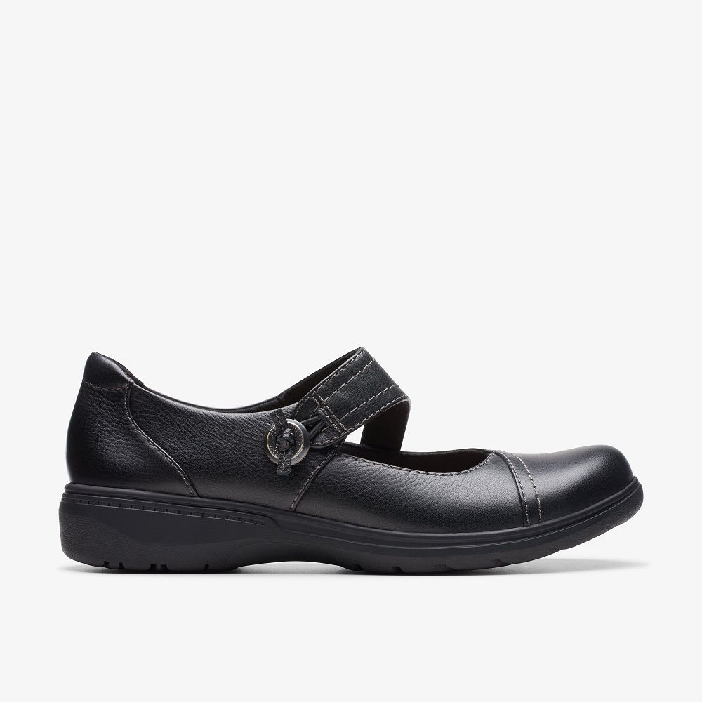 Black Leather Clarks Carleigh Jane Women Mary Janes | 3982PVBCD