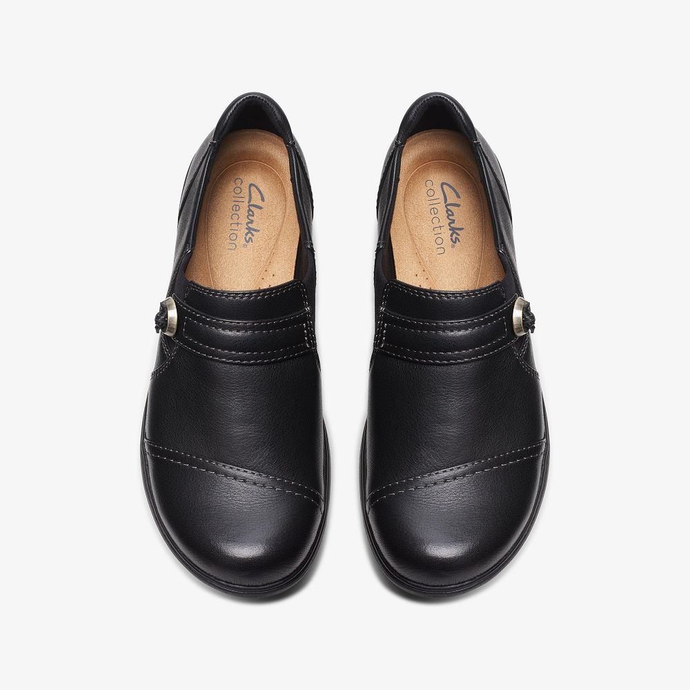 Black Leather Clarks Carleigh Pearl Women Slip-Ons | 3792MHWNT