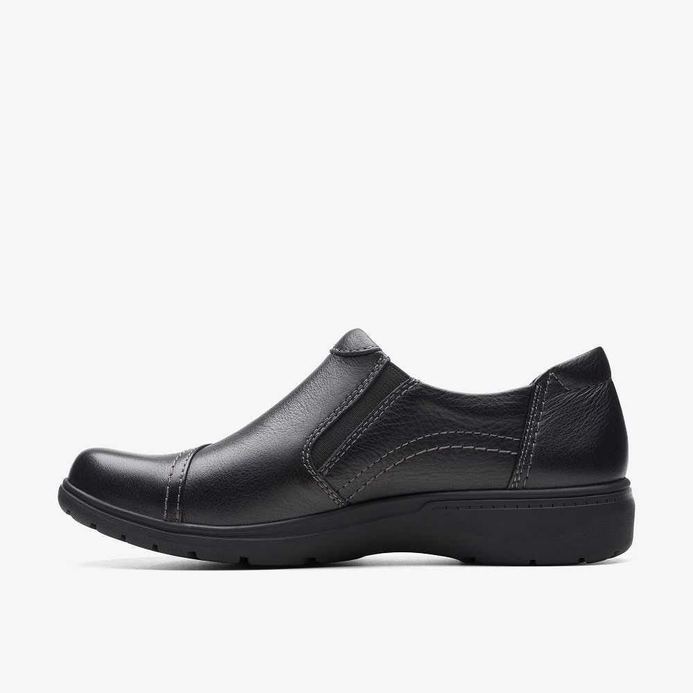 Black Leather Clarks Carleigh Ray Women Slip-Ons | 8576FUGMJ