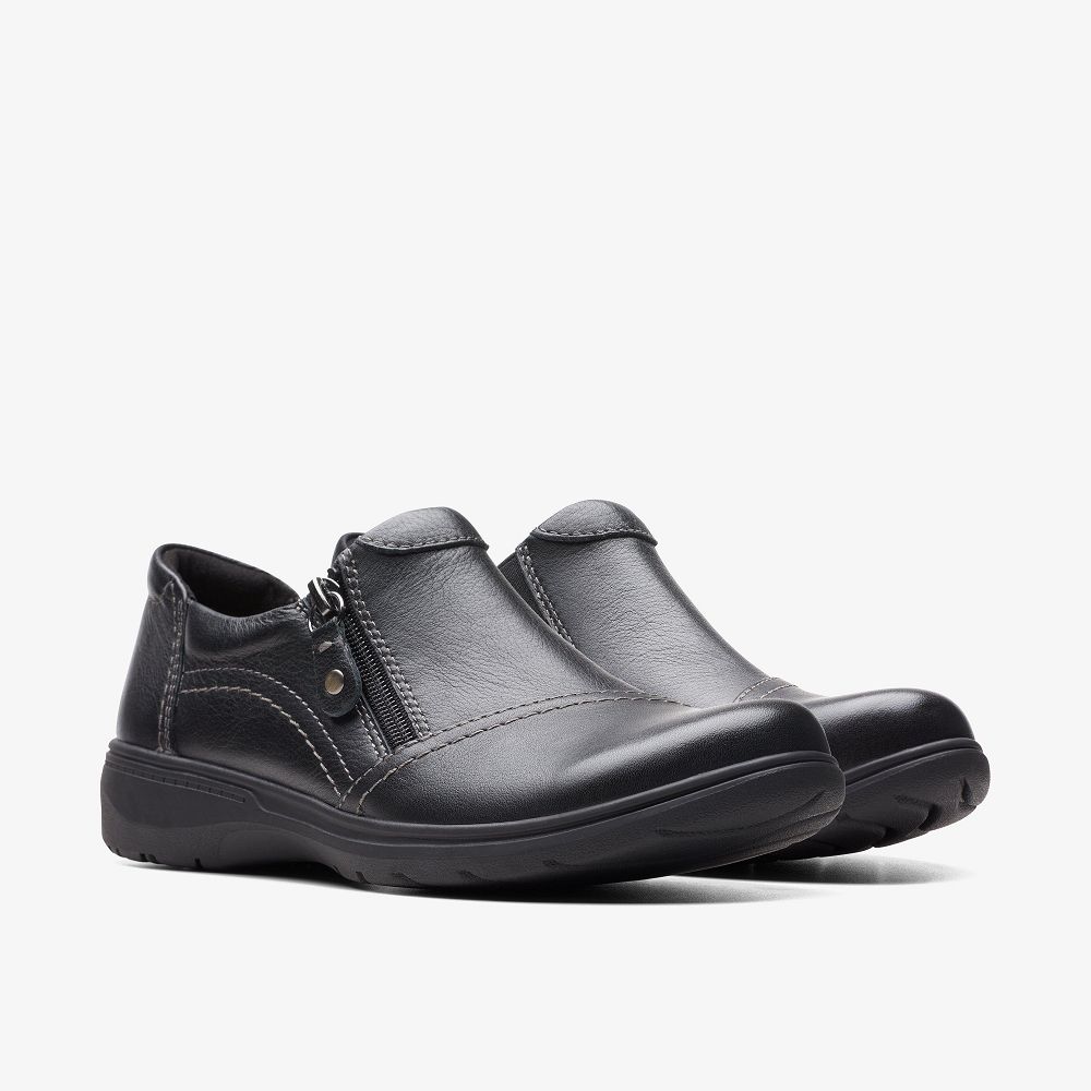 Black Leather Clarks Carleigh Ray Women Slip-Ons | 8576FUGMJ