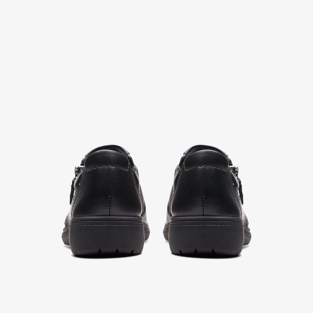 Black Leather Clarks Carleigh Ray Women Slip-Ons | 8576FUGMJ