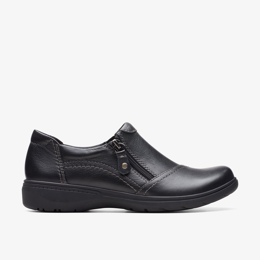 Black Leather Clarks Carleigh Ray Women Slip-Ons | 8576FUGMJ